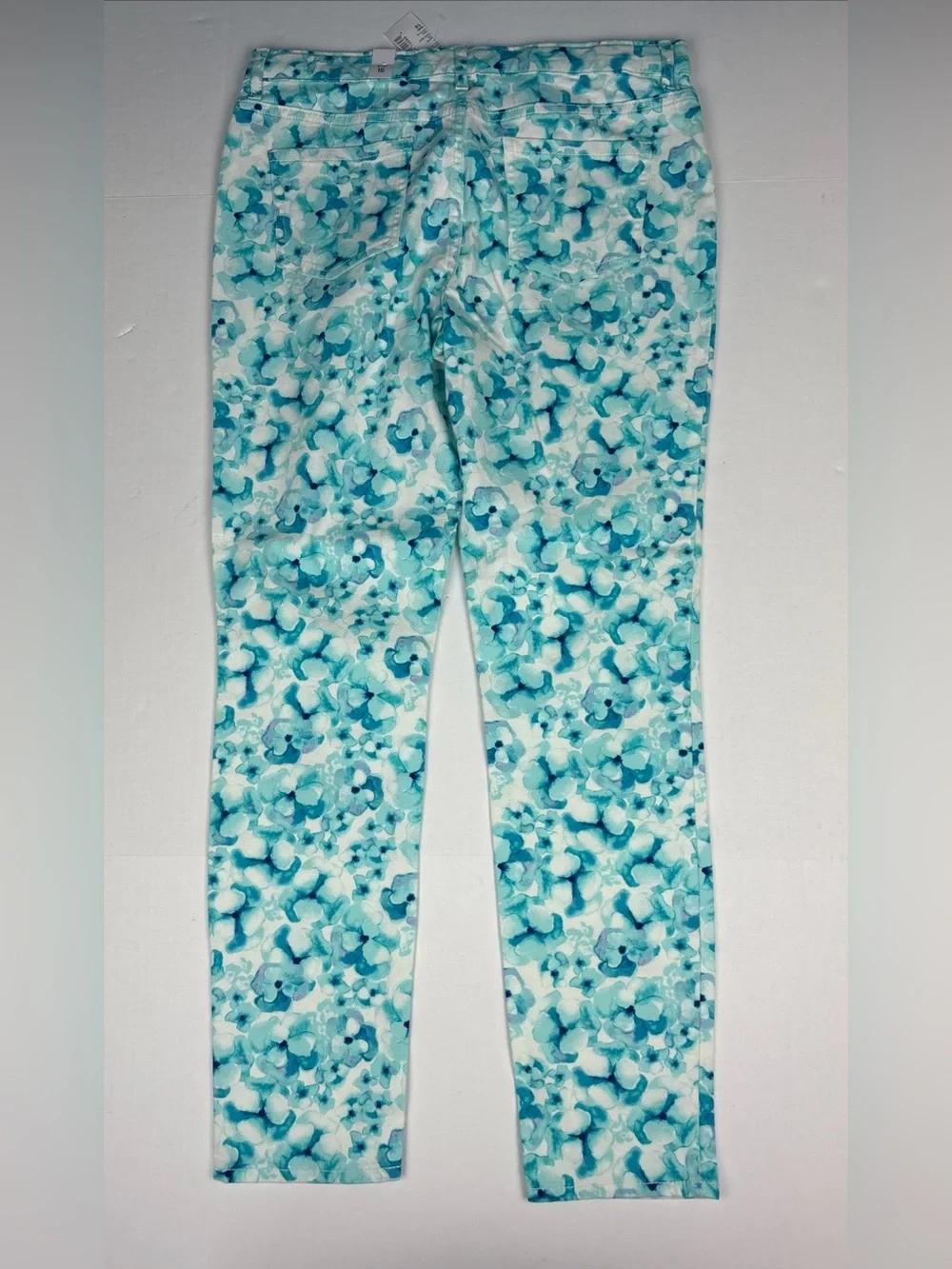 Childrens Place Girls Size 16 Pants New Tags Floral Iced Mint Slim Cotton Blend